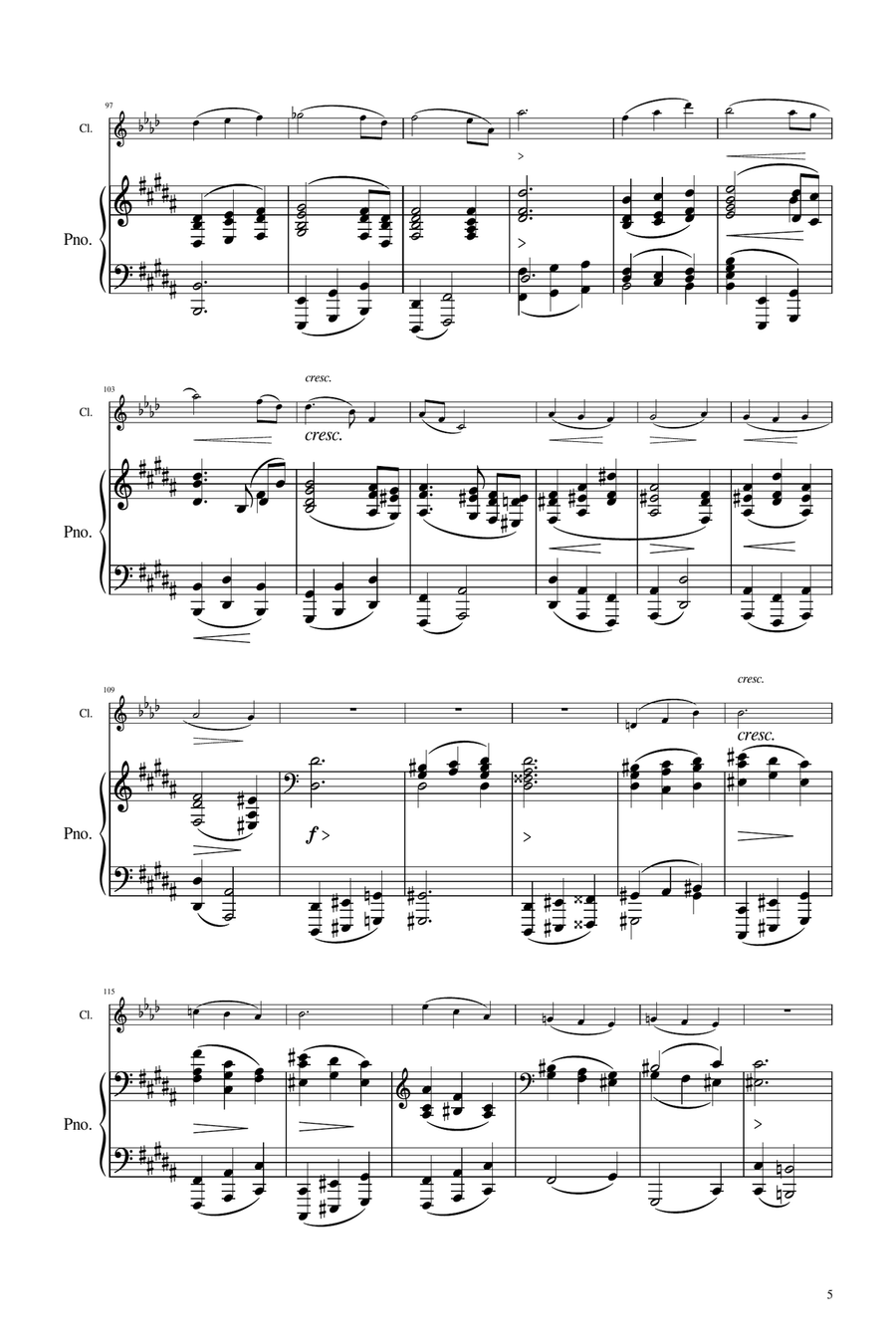 Brahms - Sonata for Clarinet and Piano Op.120 No.2 (2nd Mov) - Original Score and Parts B-Flat Clarinet scores gallery preview page 5