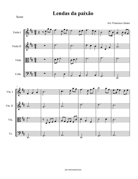 Lendas da paixão score quartet - String Quartet - Digital Sheet Music