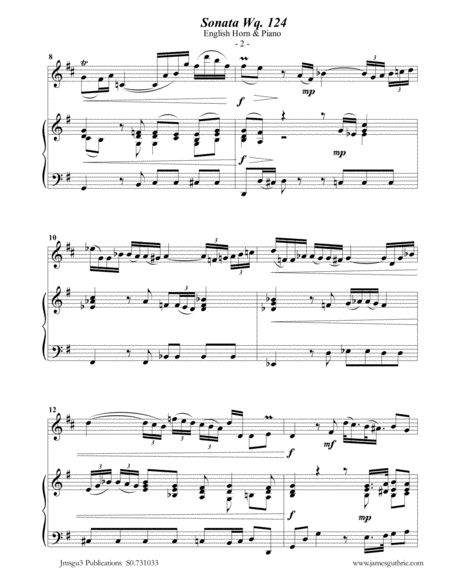 CPE BACH: Sonata in E Minor WQ124 for English Horn & Piano image number null