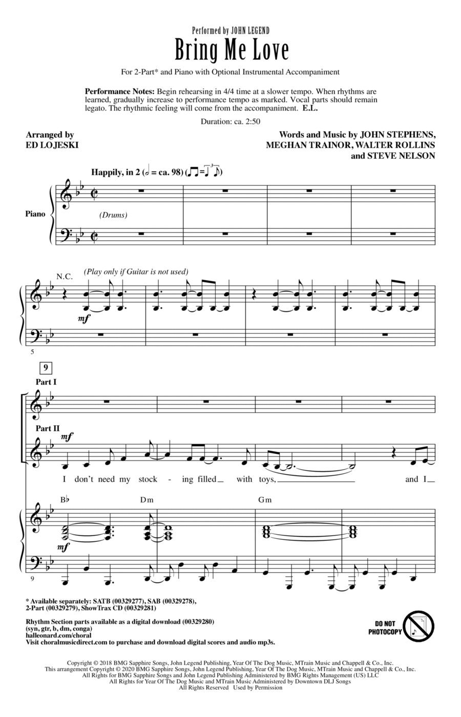 Bring Me Love (arr. Ed Lojeski) 2-Part scores gallery preview page 1
