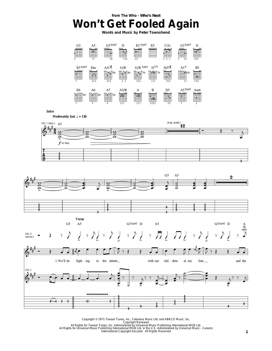 Won't Get Fooled Again Acoustic Guitar scores gallery preview page 1