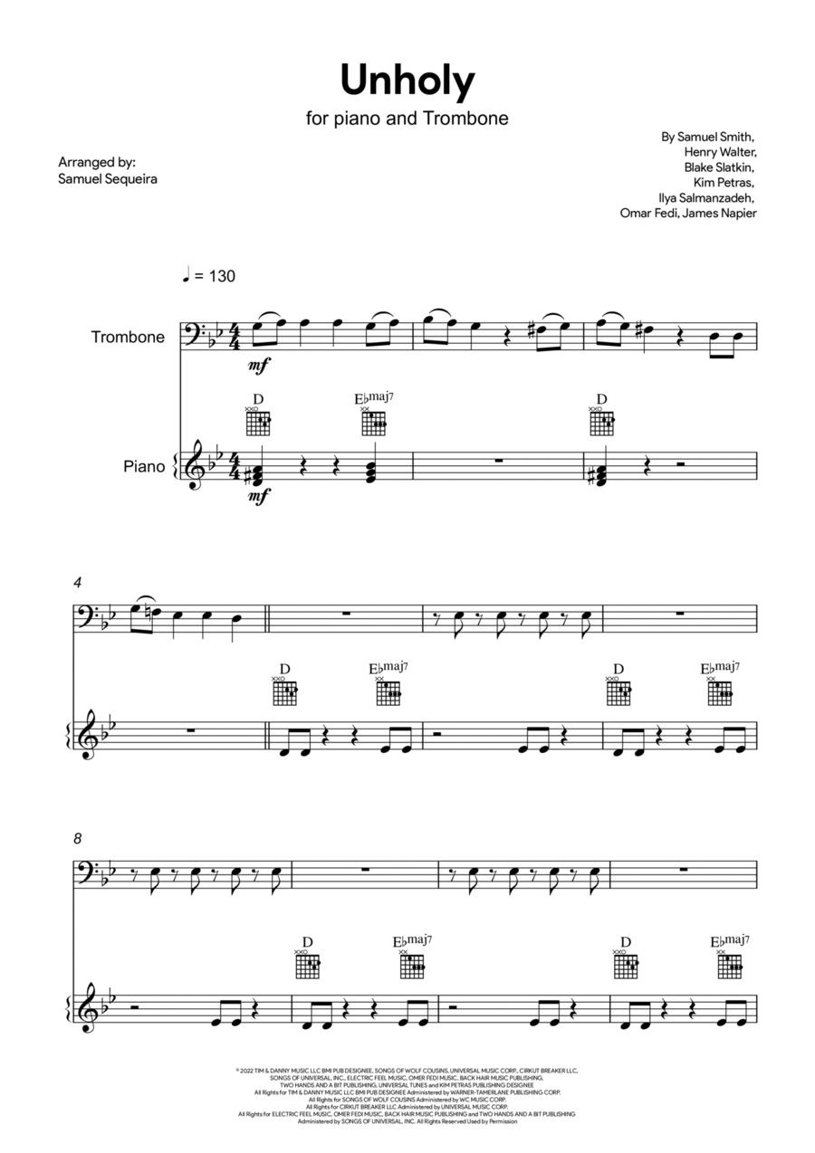 Unholy Piano scores gallery preview page 1