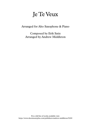 Book cover for Je Te Veux arranged for Alto Saxophone and Piano