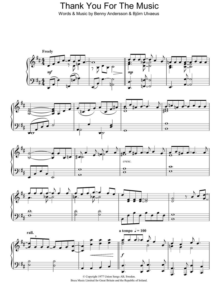 Thank You For The Music Piano Solo scores gallery preview page 1