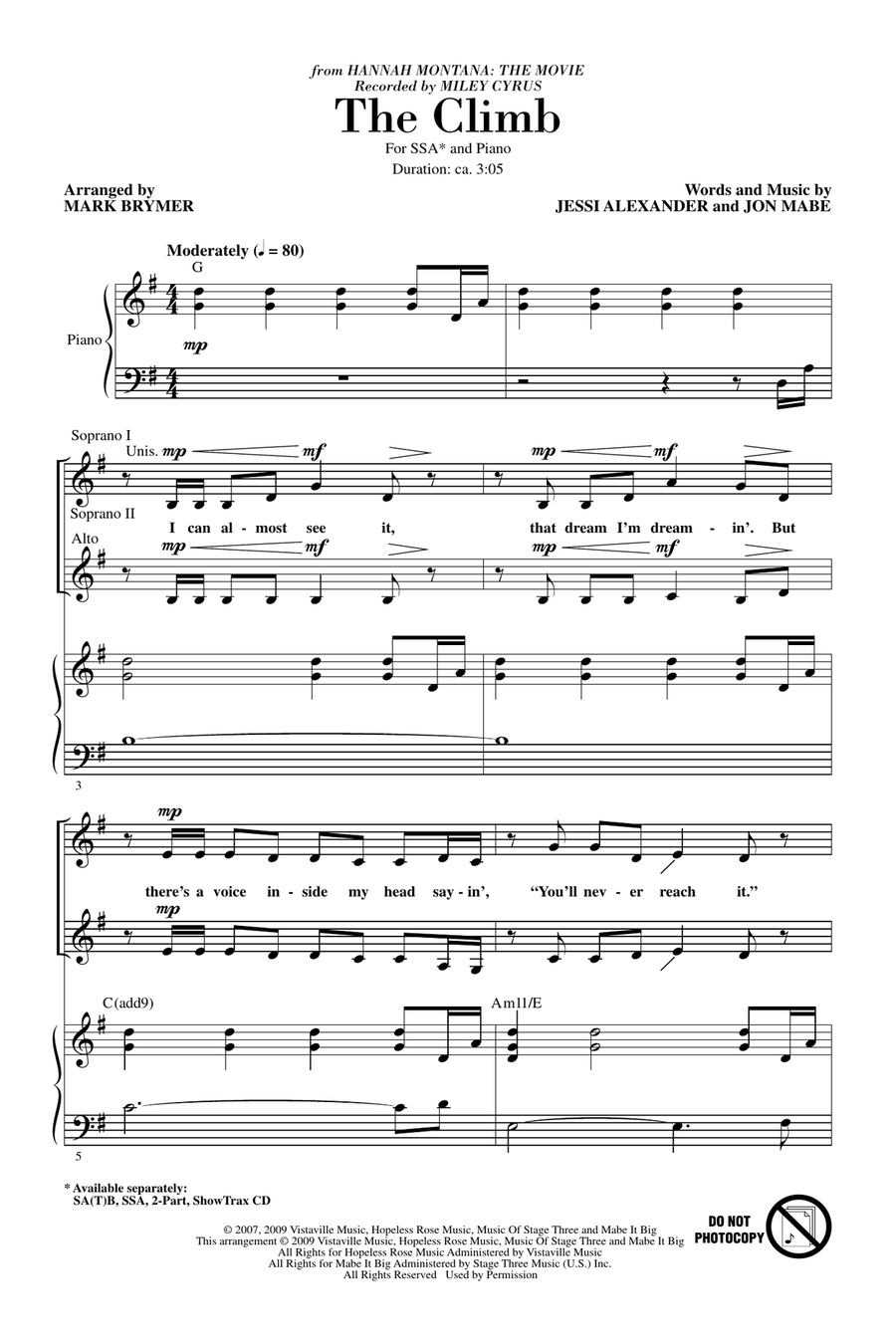 The Climb (from Hannah Montana: The Movie) (arr. Mark Brymer) SSA scores gallery preview page 1