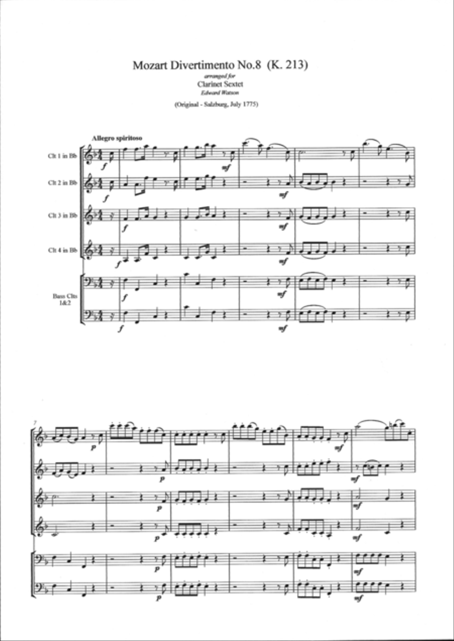 Mozart - Divertimento No. 8 K2i3 Clarinet Quartet scores gallery preview page 2