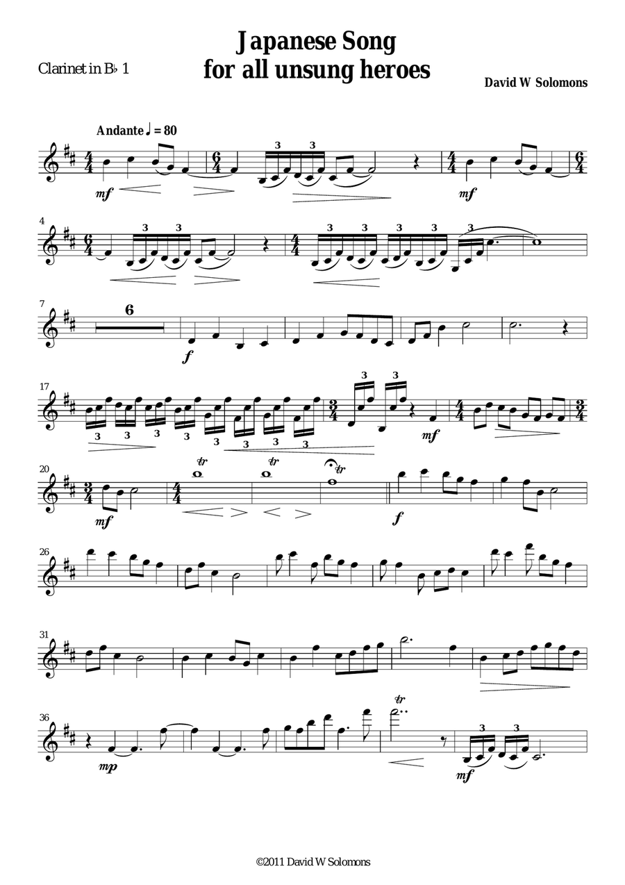 Japanese Song (for unsung heroes) clarinet quartet Clarinet Quartet scores gallery preview page 6