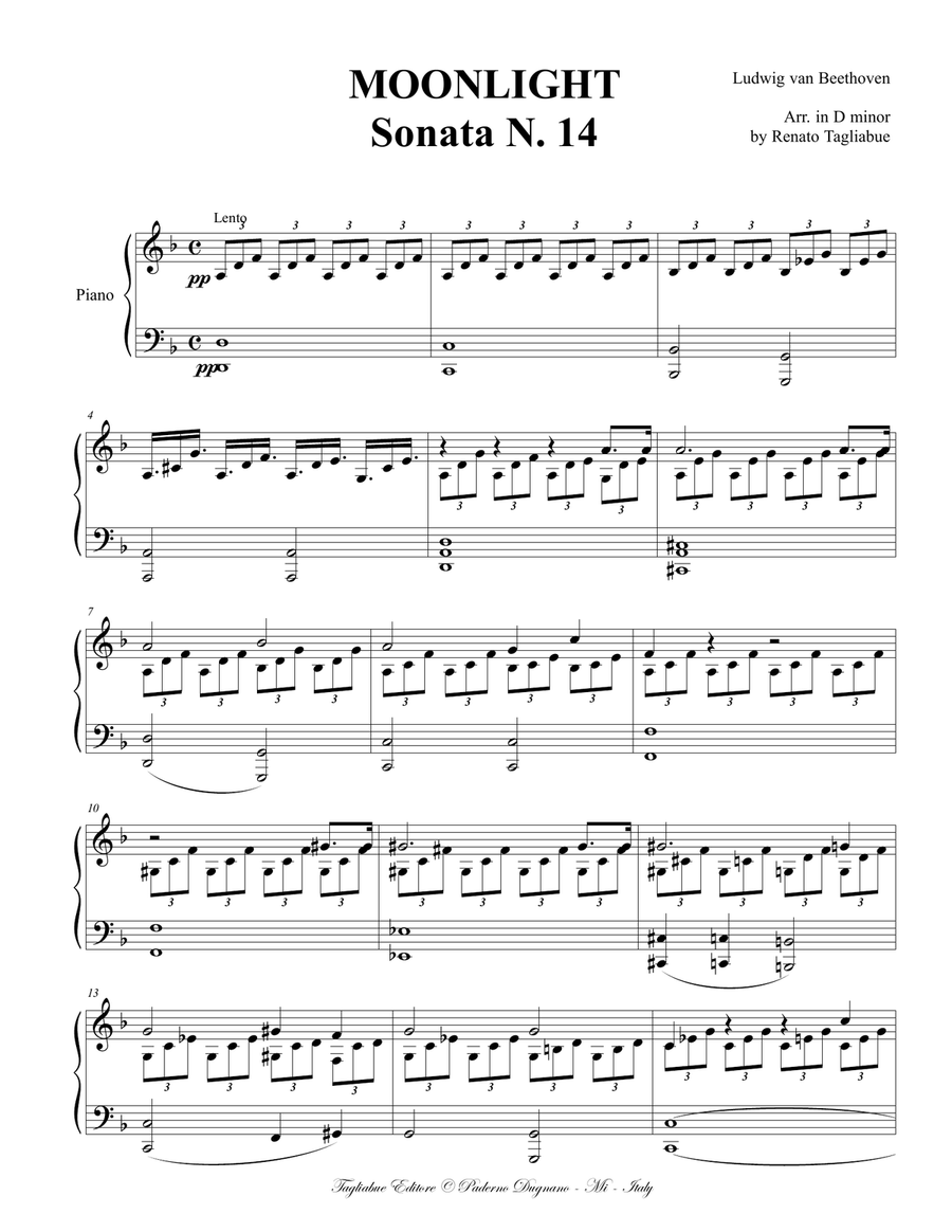 MOONLIGHT SONATA - 1st. Mov. - Arr. in D minor - Easy Piano Easy Piano scores gallery preview page 2