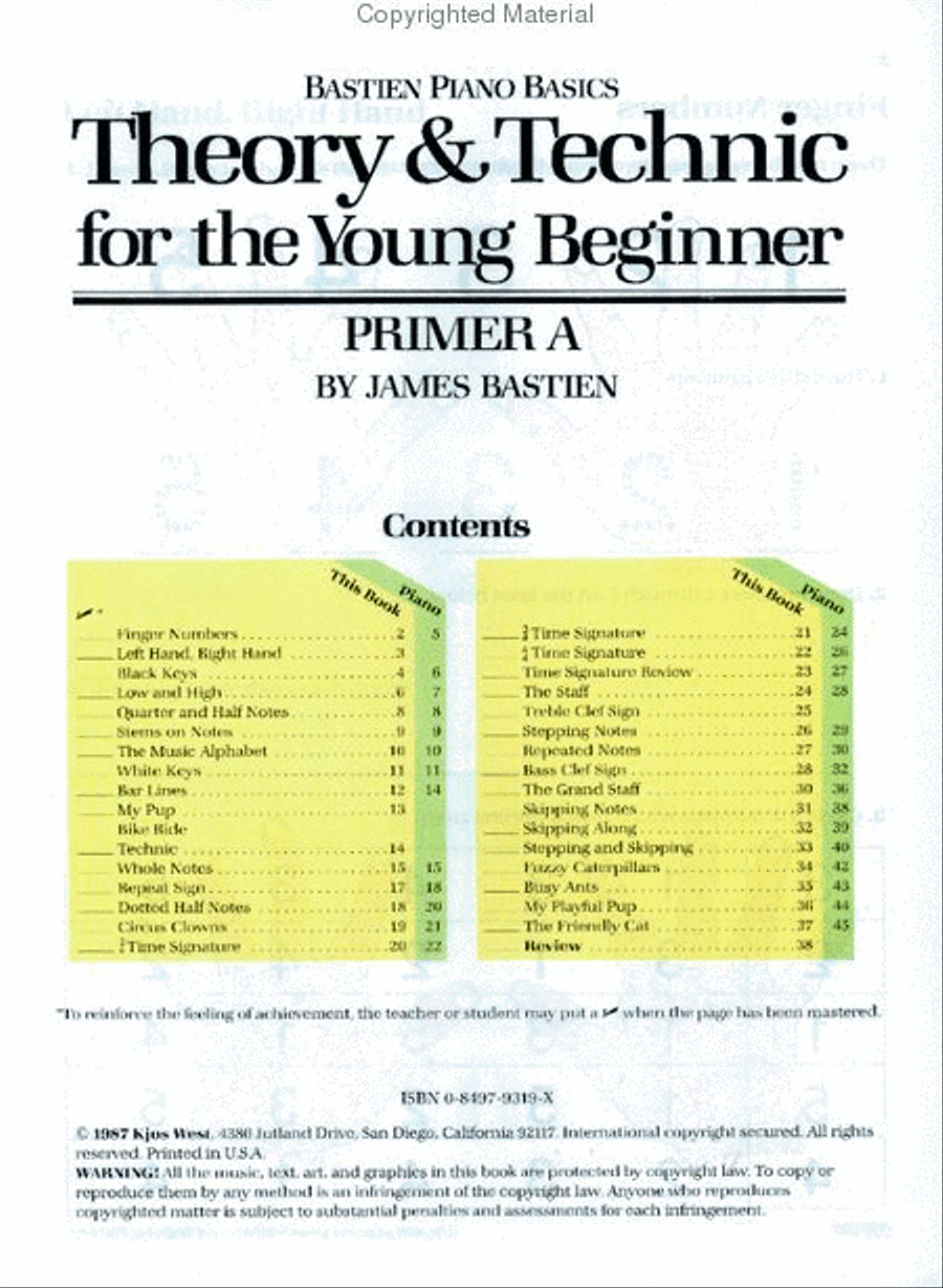 Theory & Technic for the Young Beginner - Primer A