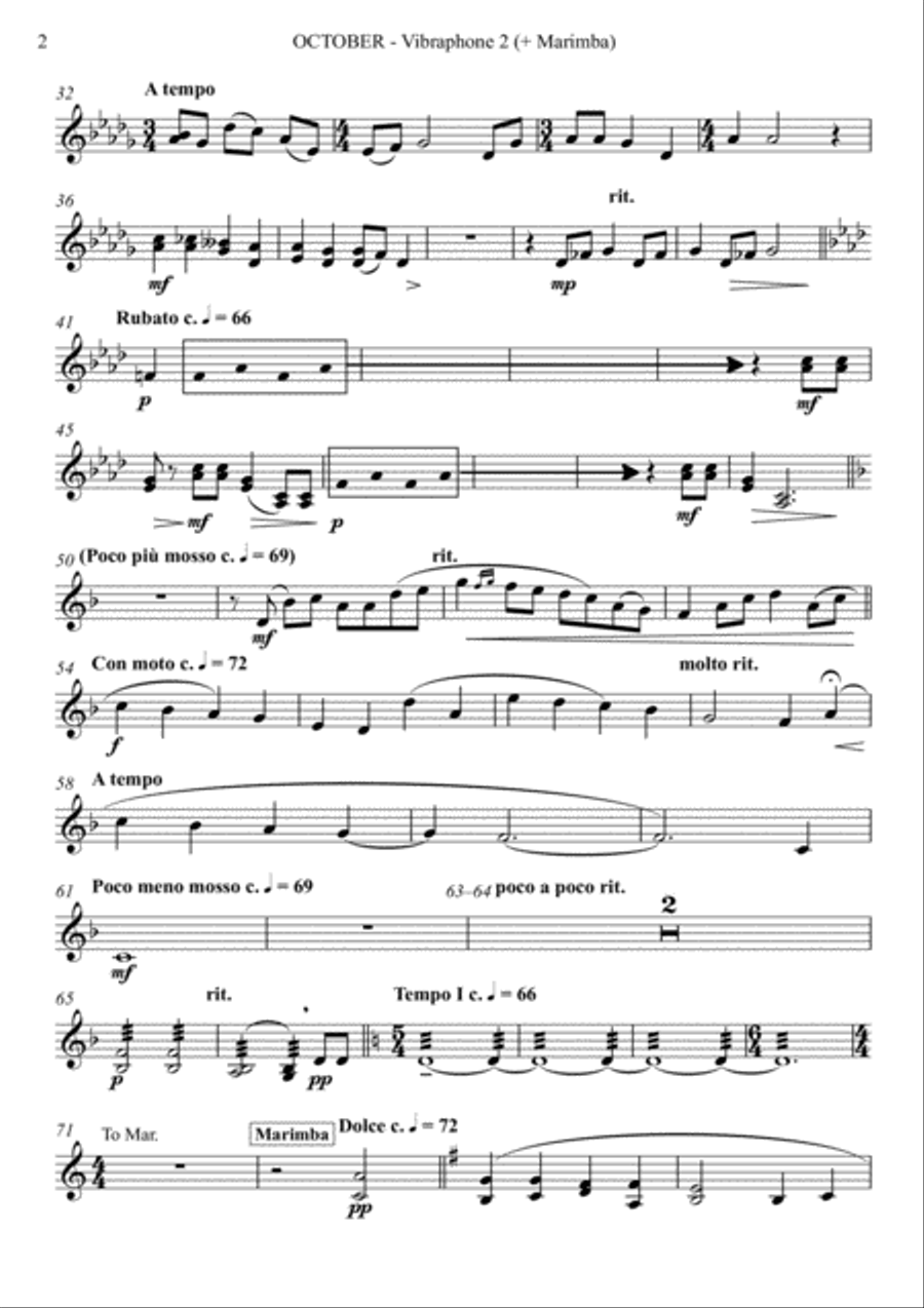 October (Alleluia) for Mallet Quartet (arr. Joby Burgess) - VIBRAPHONE 2 SHARE MARIMBA 2 Percussion Ensemble scores gallery preview page 2