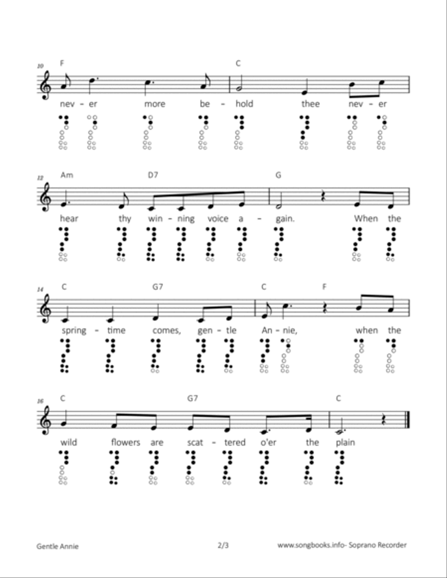 Gentle Annie Soprano Recorder scores gallery preview page 2