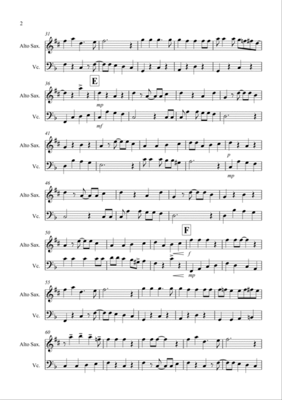 Jingle Bells (Jazzy Style!) for Alto Saxophone and Cello Duet Alto Saxophone scores gallery preview page 2