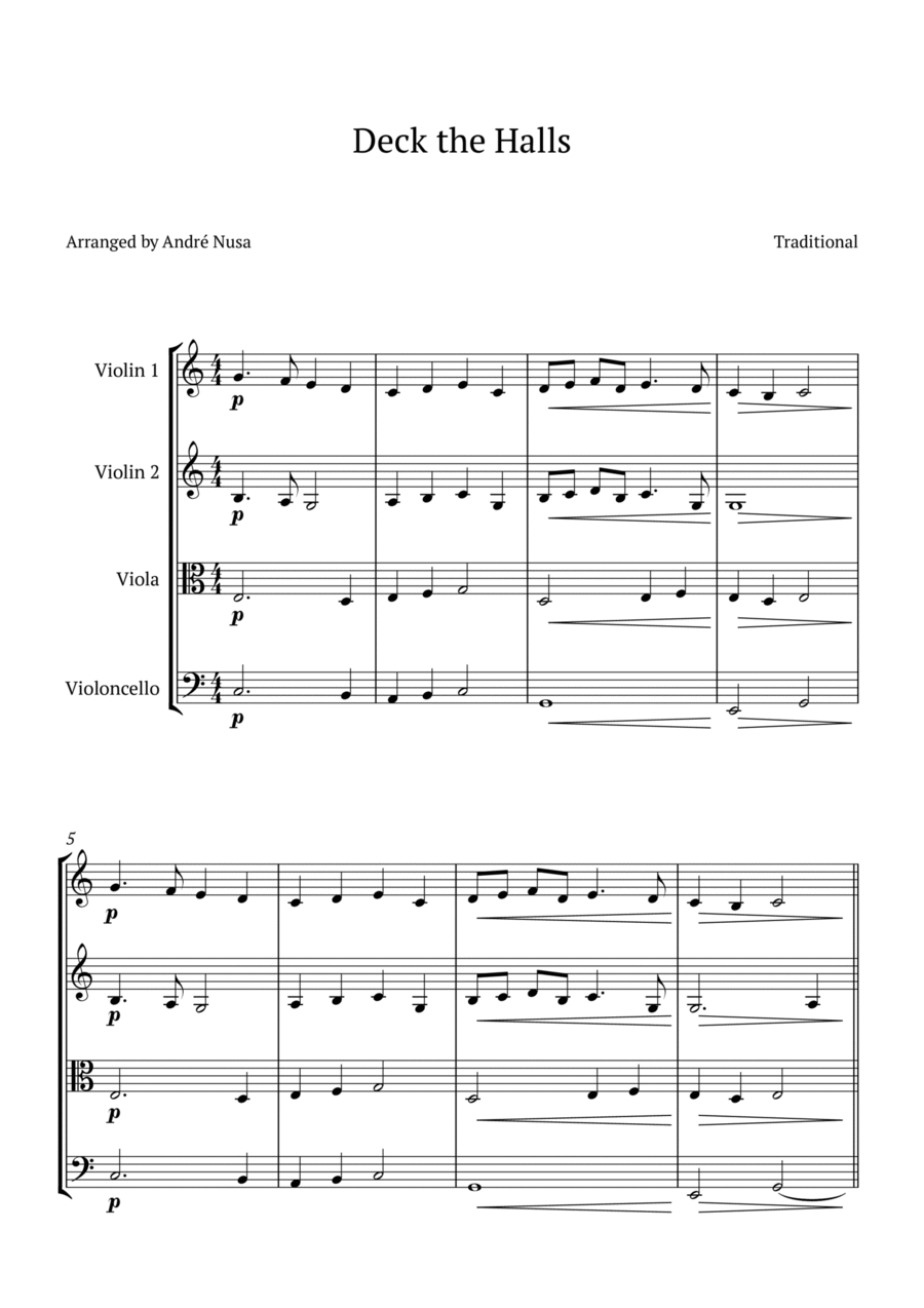 Deck the Halls String Quartet scores gallery preview page 1