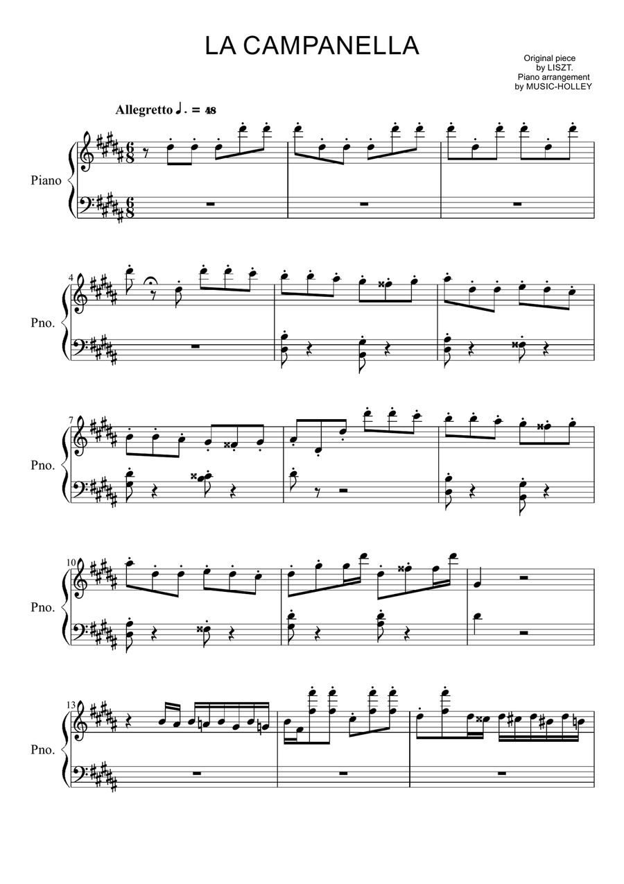 Liszt - La Campanella (easy piano) Easy Piano scores gallery preview page 1