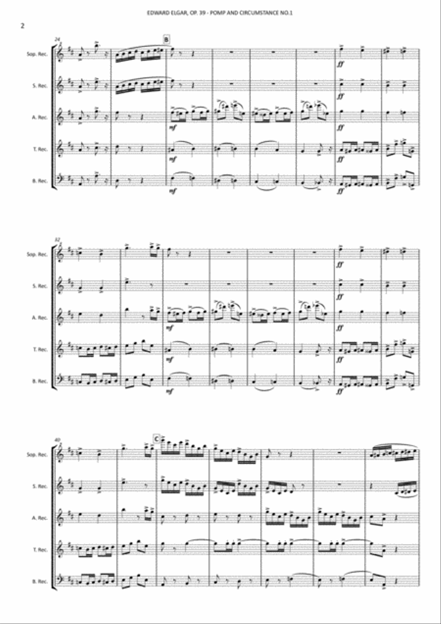 Edward Elgar - Pomp and Circunstamce No.1 in D major - for recorder quintet image number null