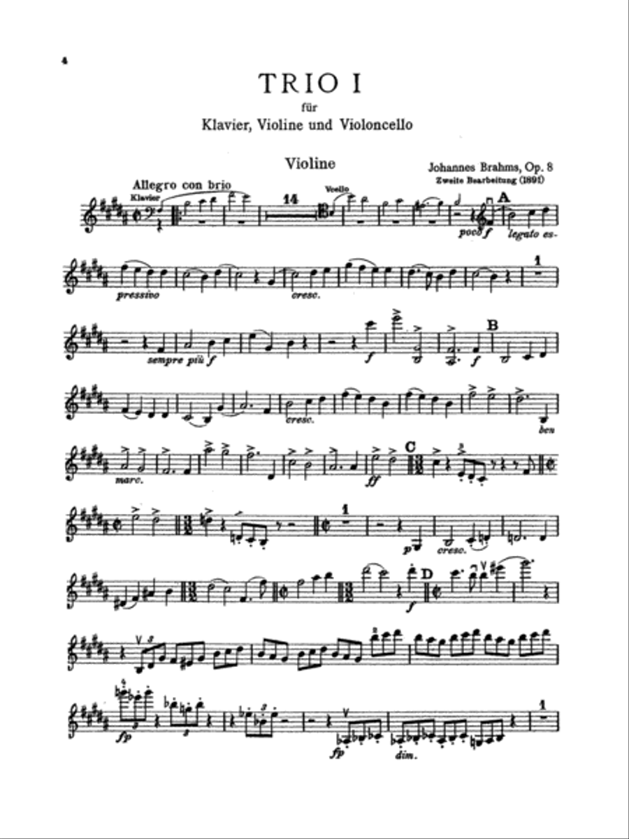 Brahms: Trio No. 1 in B Major, Op. 8 Violin scores gallery preview page 4