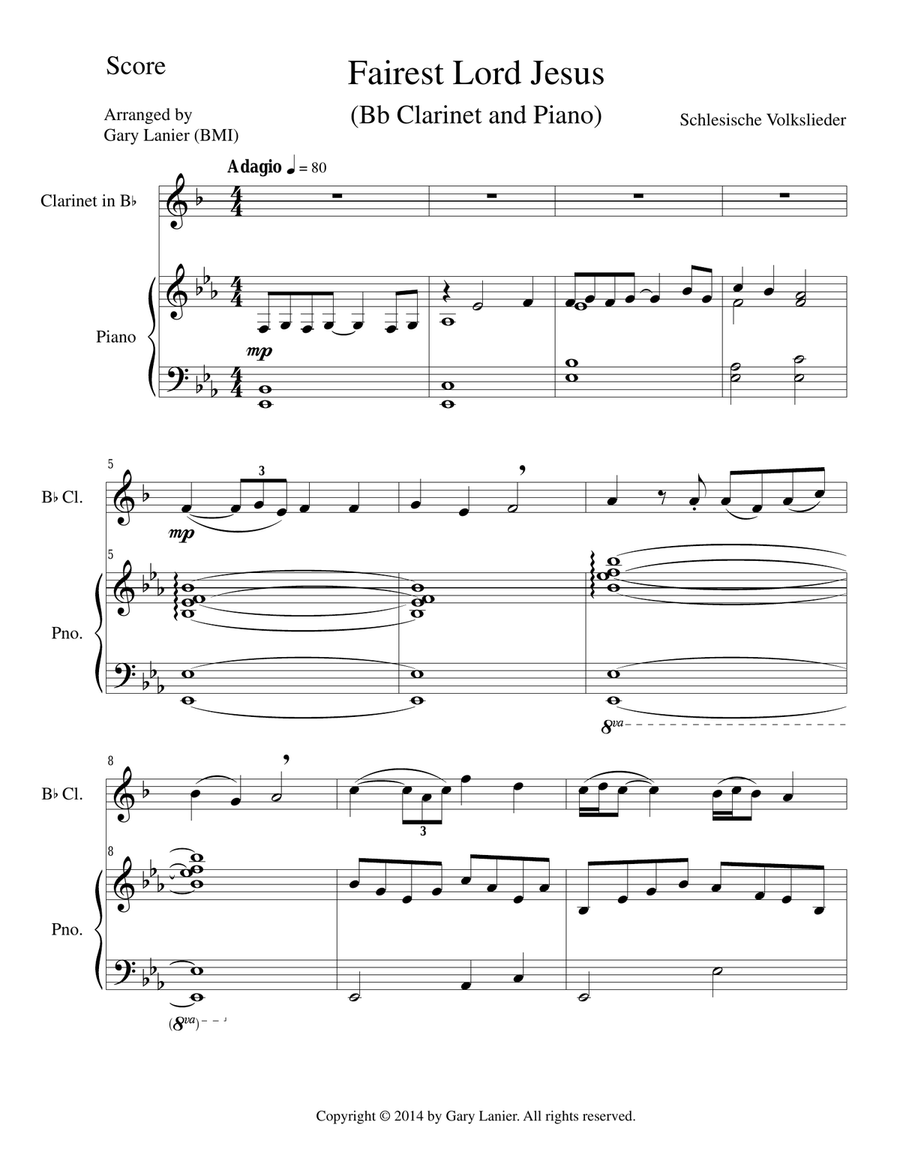 FAIREST LORD JESUS (Bb Clarinet/Piano and Clar Part) B-Flat Clarinet scores gallery preview page 1