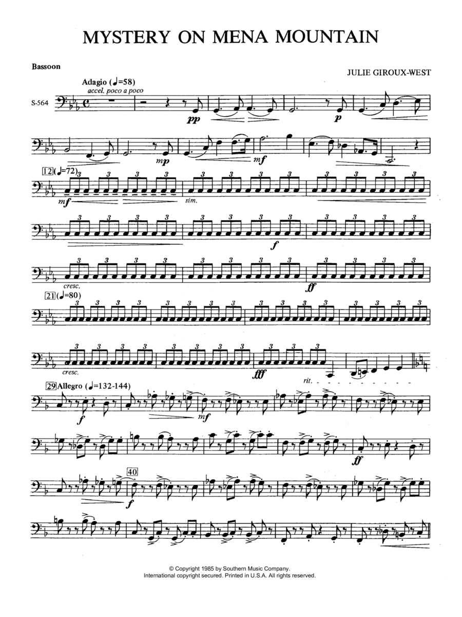 Mystery on Mena Mountain - Bassoon Concert Band scores gallery preview page 1