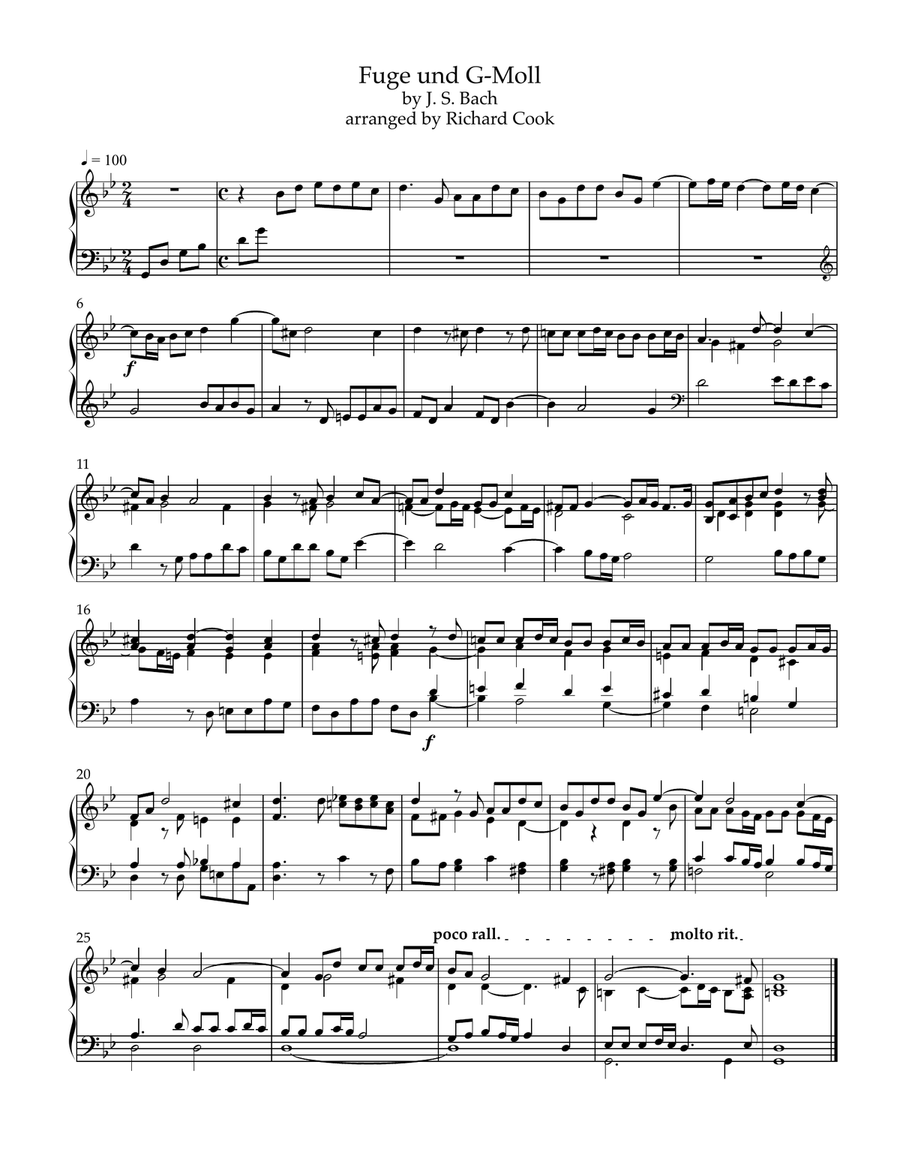 Fugue in G Minor (Fuge und G-Moll ) Piano Solo scores gallery preview page 1