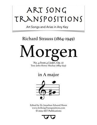 Book cover for STRAUSS: Morgen, Op. 27 no. 4 (transposed to A major)