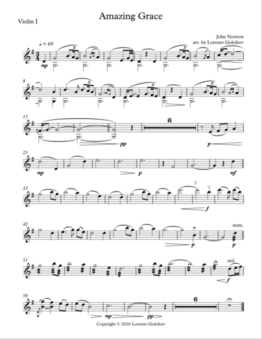 Amazing Grace for 4 violins Small Ensemble scores gallery preview page 4