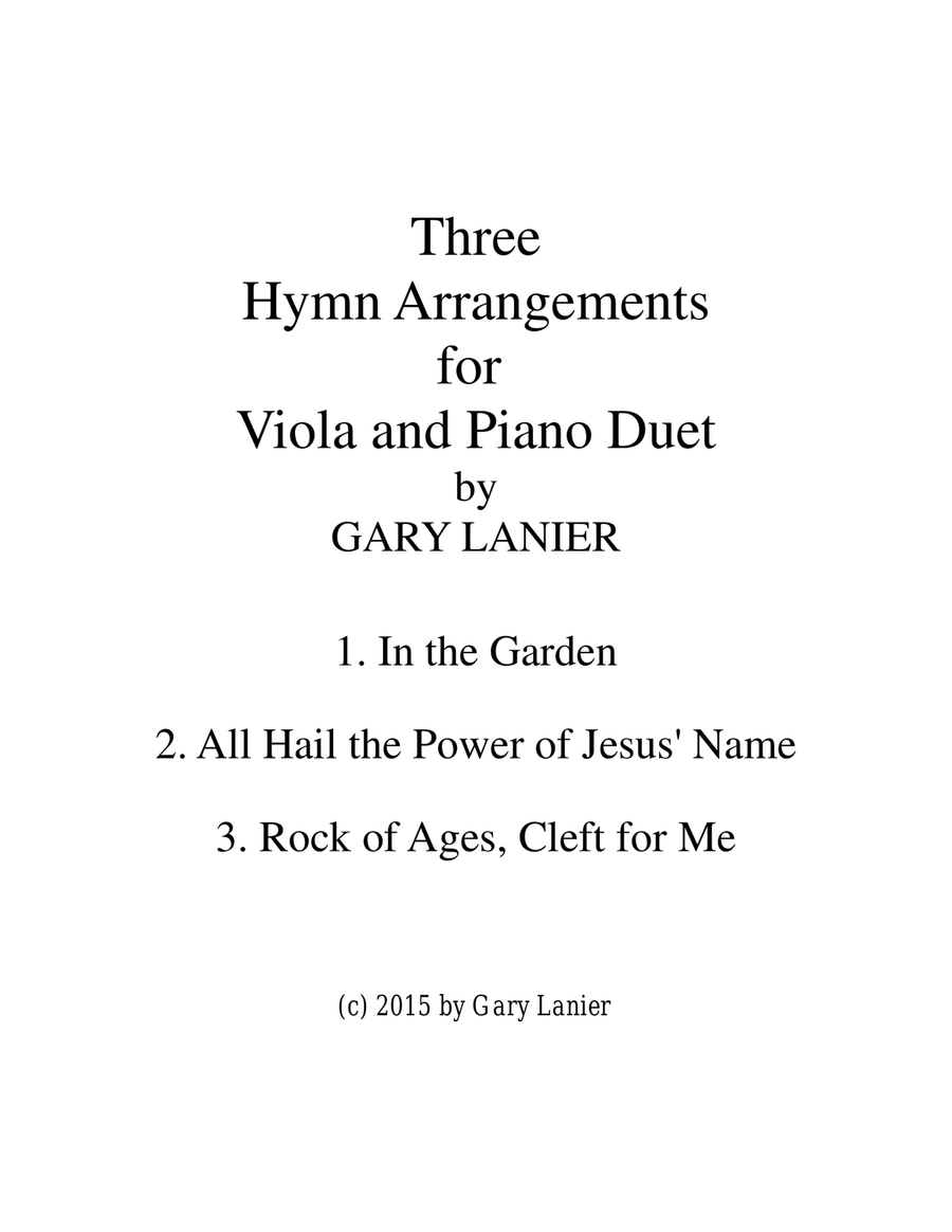 THREE HYMN ARRANGEMENTS for VIOLA and PIANO (Duet – Viola/Piano with Viola Part) THREE HYMN ARRANGEMENTS for VIOLA and PIANO (Duet – Viola/Piano with Viola Part) Piano Accompaniment scores gallery preview page 1