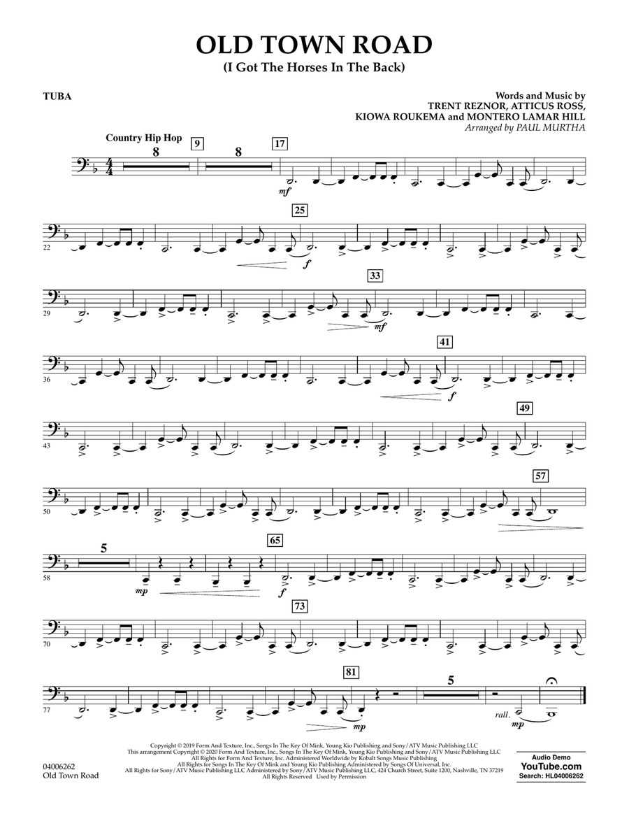 Old Town Road (arr. Paul Murtha) - Tuba Concert Band scores gallery preview page 1