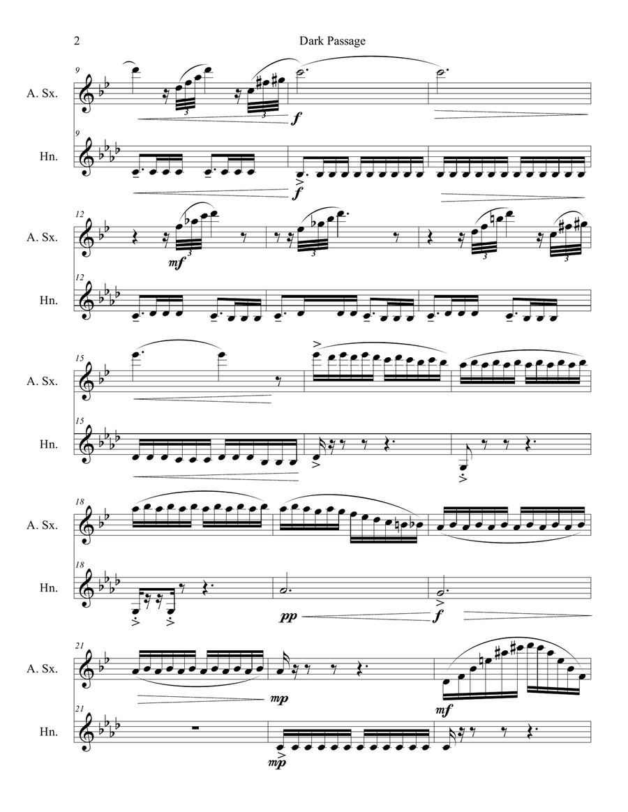 Dark Passage, Duet for Alto Saxophone and F Horn Woodwind Duet scores gallery preview page 2