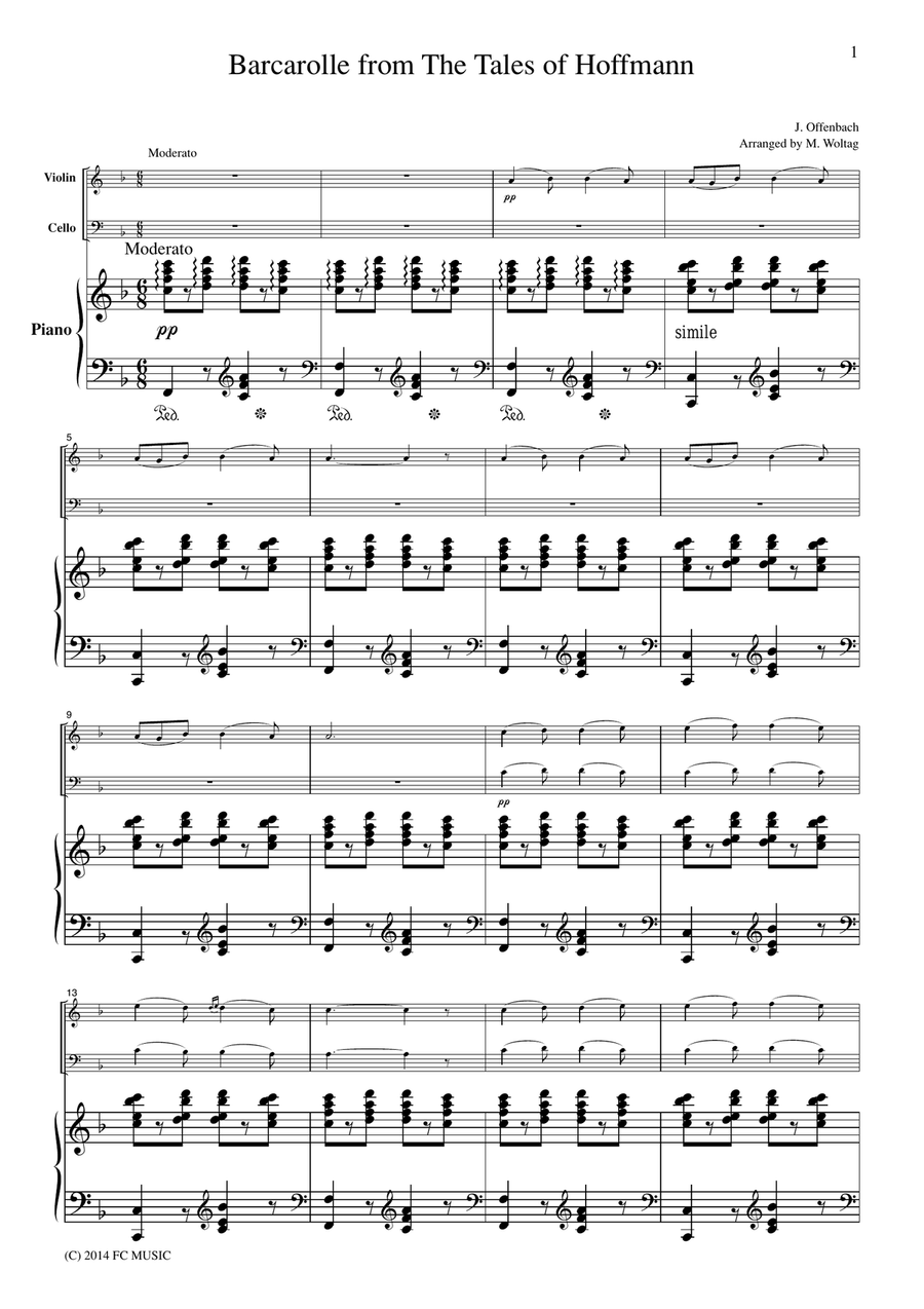 Barcarolle from The Tales of Hoffmann, for piano trio, PO001