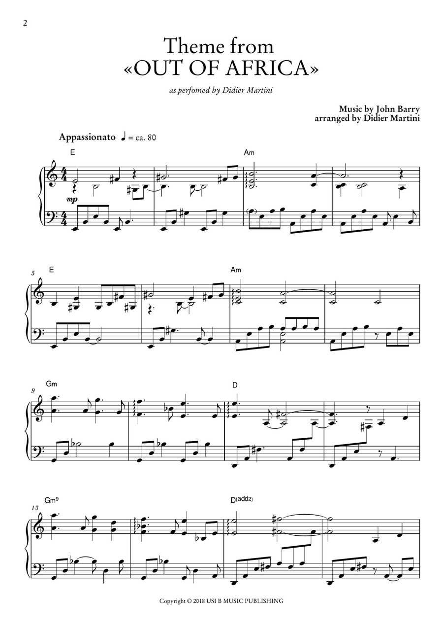 Out Of Africa End Title (you Are Karen) Piano Solo scores gallery preview page 2