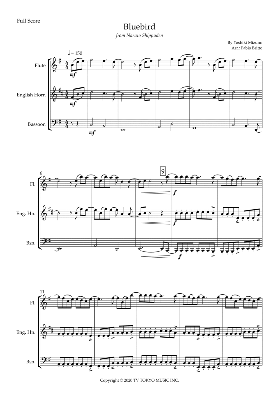 Ikimono Gakari's Blue Bird Woodwind Trio scores gallery preview page 1