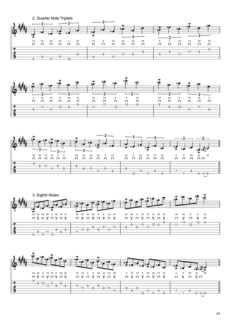 C# Dorian Mode Exercises - Ascending and Descending in 4ths Acoustic Guitar scores gallery preview page 2
