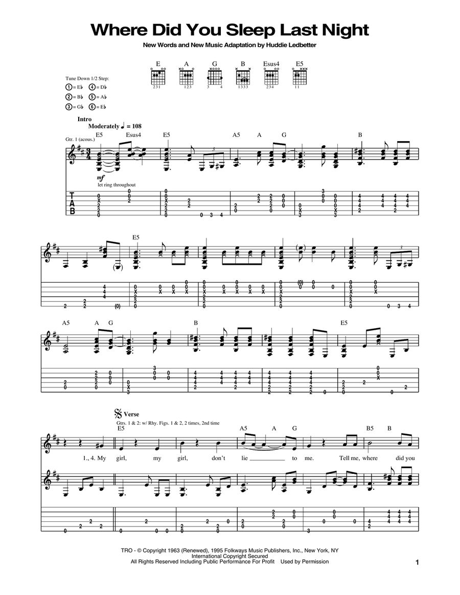 Where Did You Sleep Last Night Acoustic Guitar scores gallery preview page 1