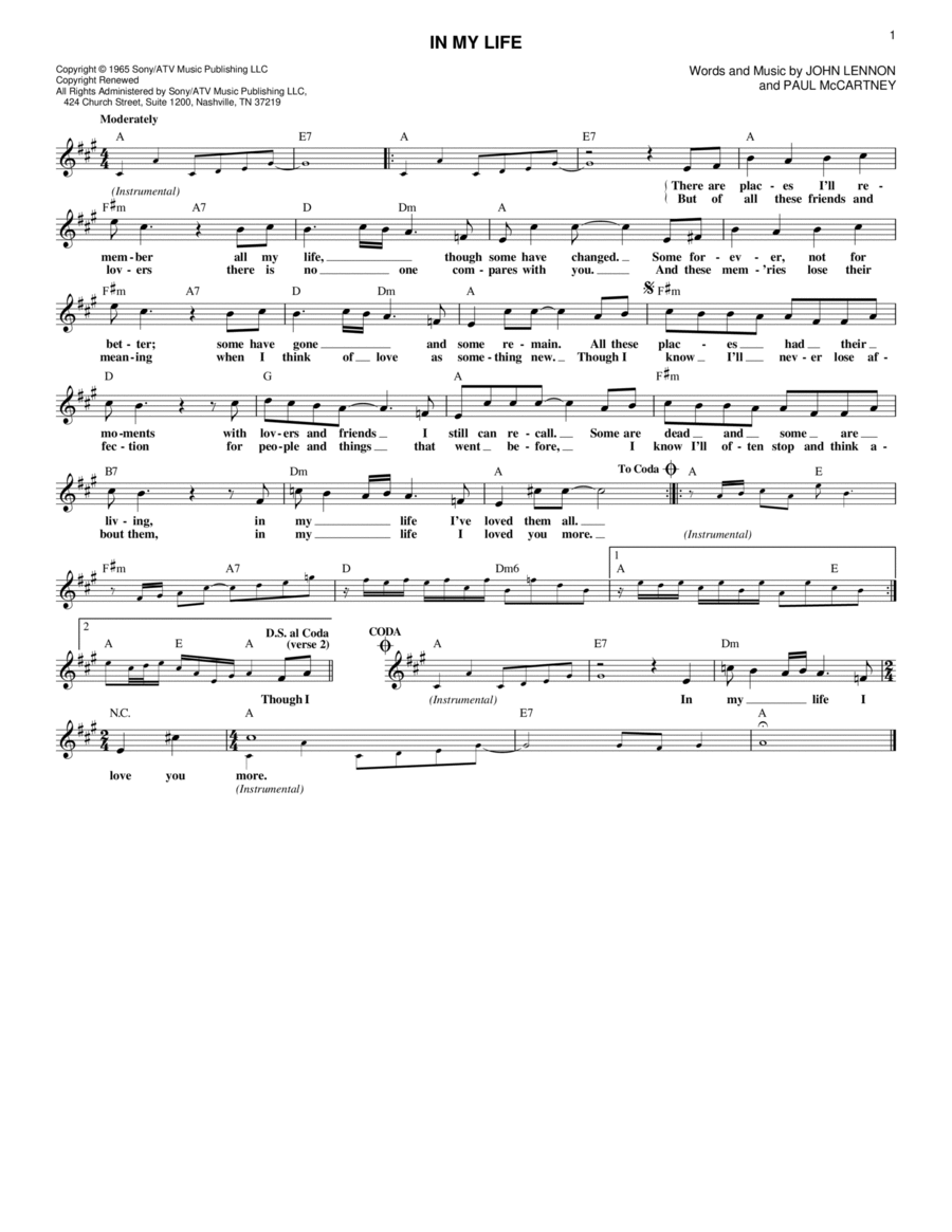 In My Life In My Life Electric Guitar scores gallery preview page 1
