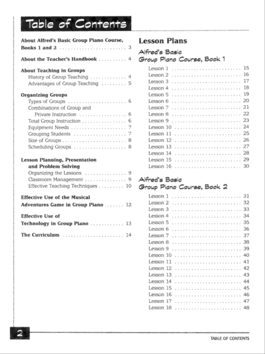 Alfred's Basic Group Piano Course Teacher's Handbook, Book 1 & 2 Piano Method scores gallery preview page 2