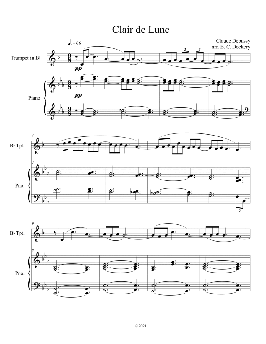 Clair de Lune (Trumpet Solo) with piano accompaniment Trumpet Solo scores gallery preview page 1