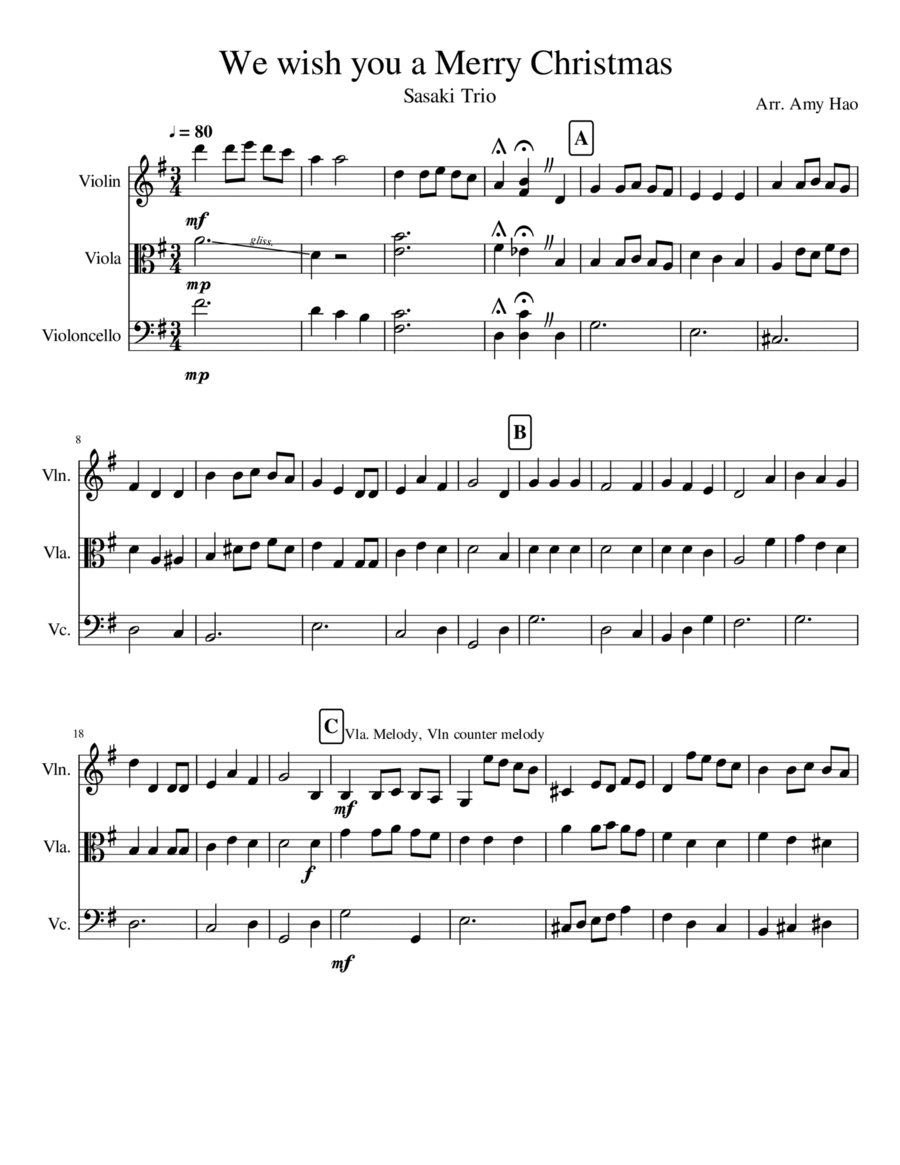 We wish you a Merry Christmas for String Trio String Trio scores gallery preview page 1