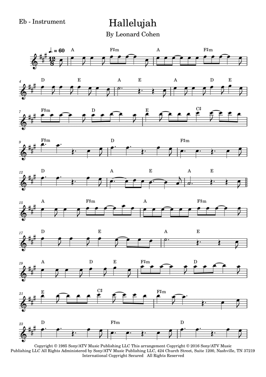 Hallelujah Alto Saxophone scores gallery preview page 1