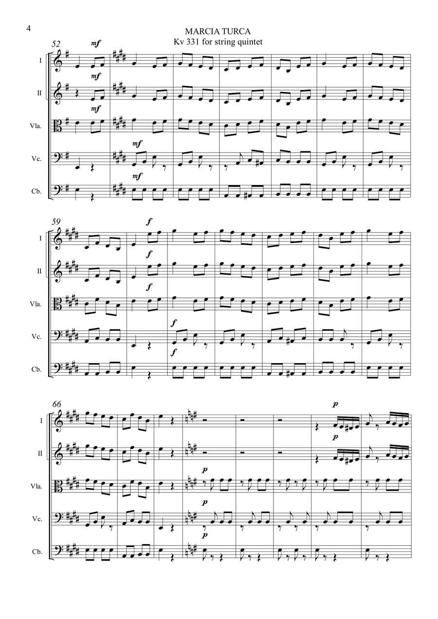 MARCIA TURCA - Kv 331 for string quintet - With parts String Quintet scores gallery preview page 4