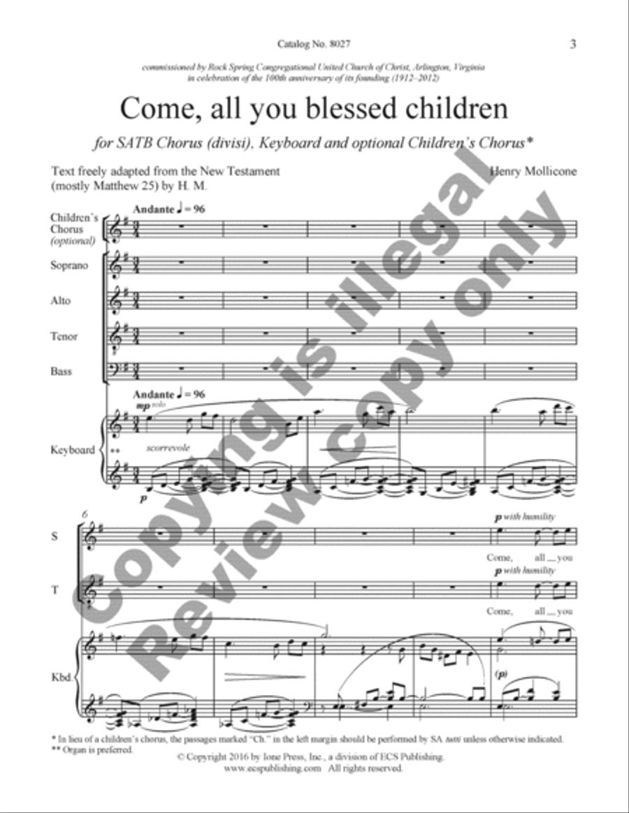 Come, all you blessed children Divisi scores gallery preview page 2