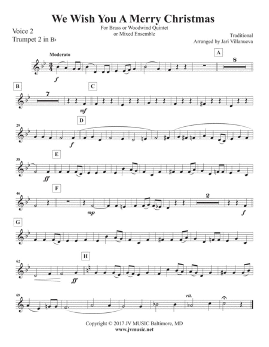 We Wish You A Merry Christmas for Brass or Woodwind Quintet or Mixed Ensemble Concert Band scores gallery preview page 6