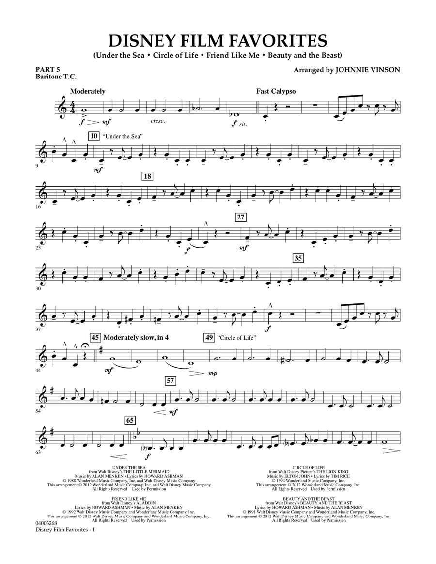 Disney Film Favorites - Pt.5 - Baritone T.C. Concert Band scores gallery preview page 1