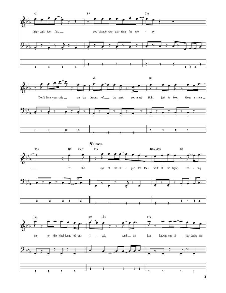 Eye Of The Tiger Bass Guitar Tablature scores gallery preview page 3