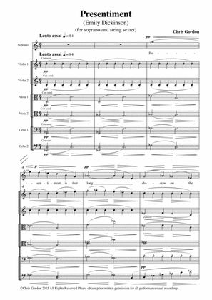Presentiment - (Song for Soprano and String Sextet) Score and Full Set of Parts