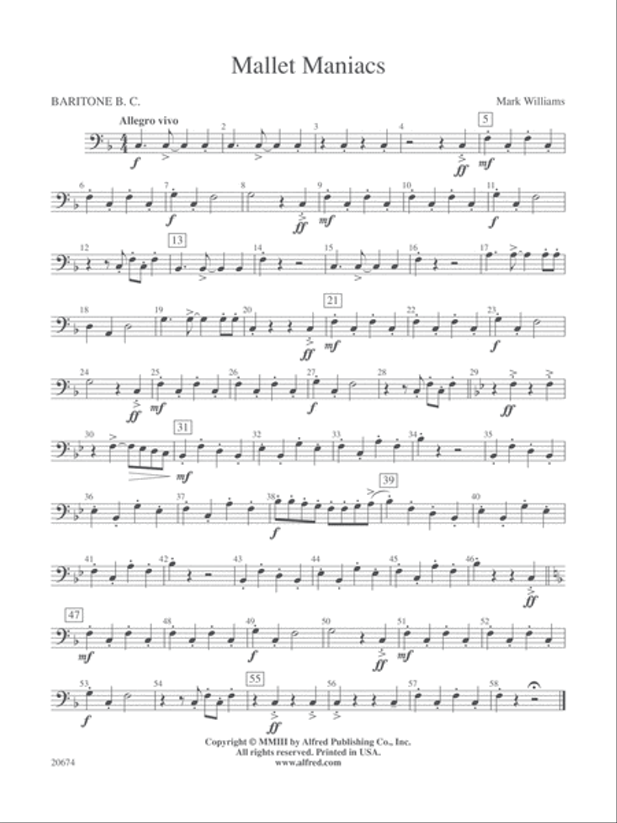 Mallet Maniacs: Baritone B.C. Concert Band scores gallery preview page 1
