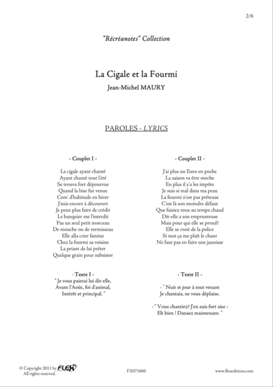 La Cigale et la Fourmi - Piano Reduction Children's Choir scores gallery preview page 2