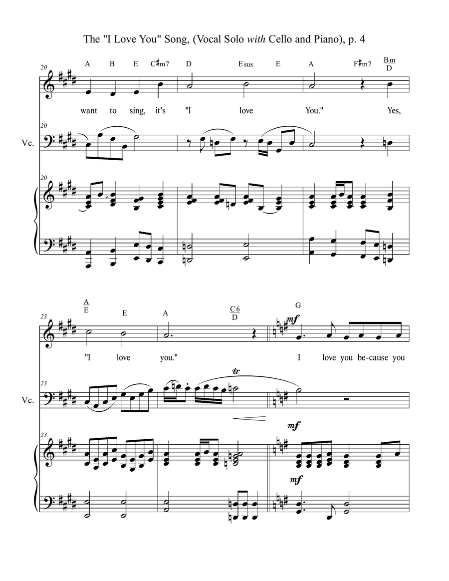 The "I LOVE YOU" Song - (for Solo Voice with Cello and Piano) Lead Sheet & Cello part included image number null