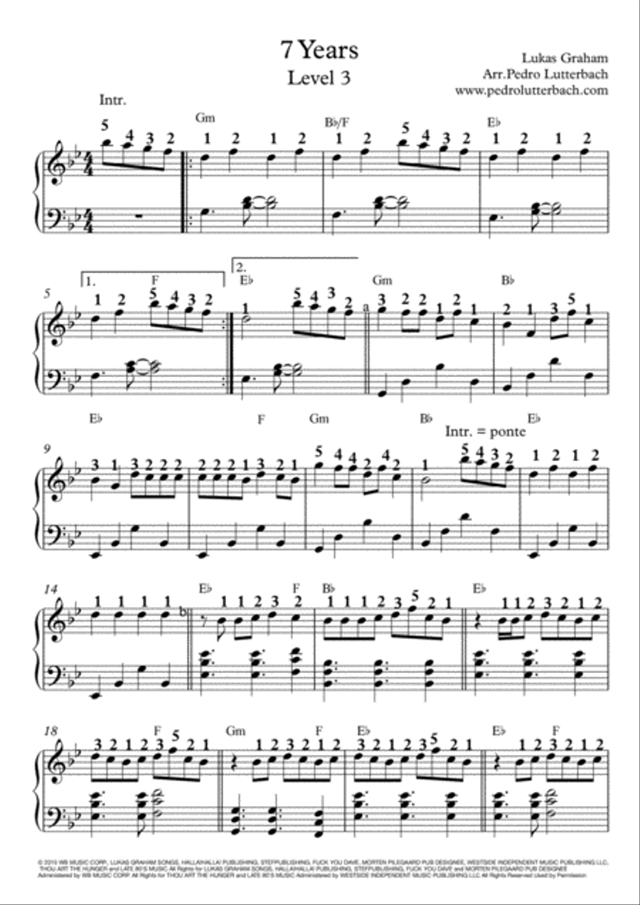 7 Years Easy Piano scores gallery preview page 1
