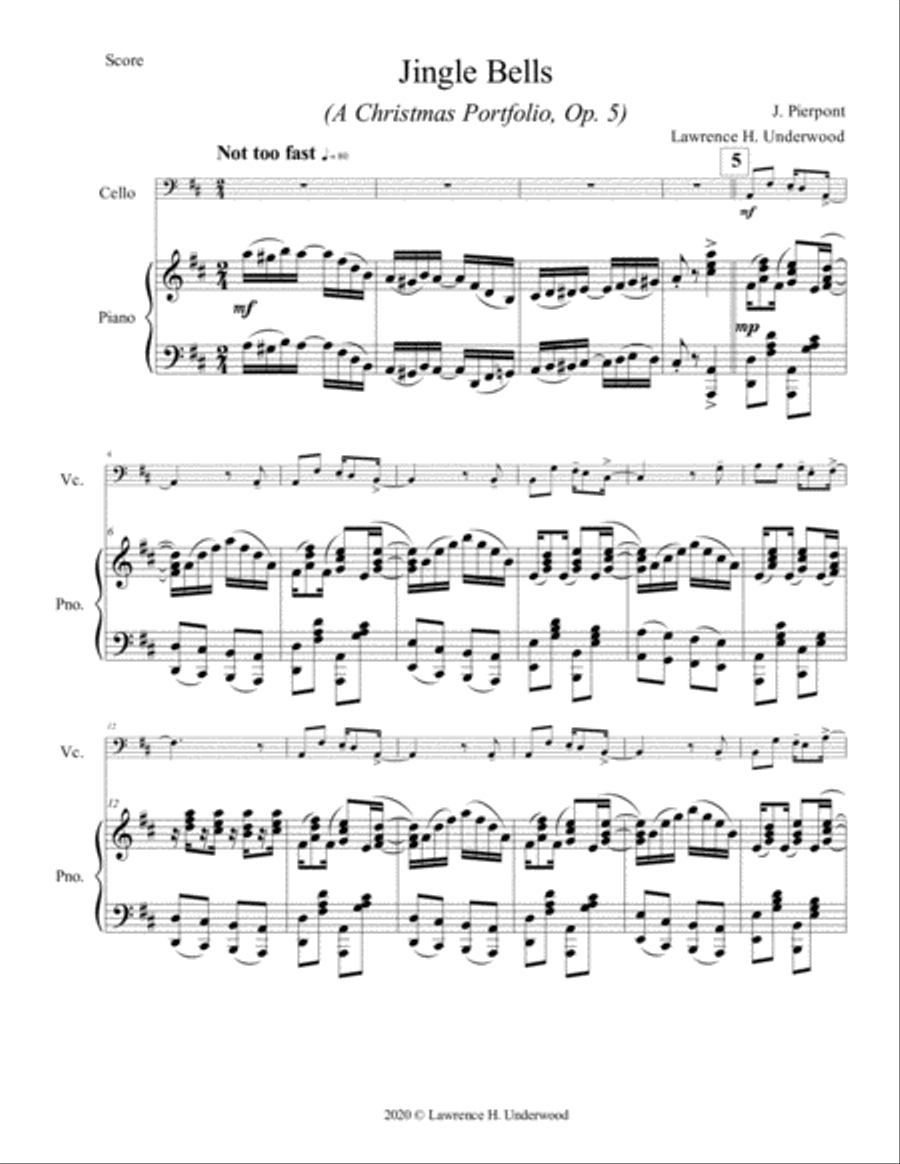 Jingle Bells for Solo Cello Piano scores gallery preview page 2