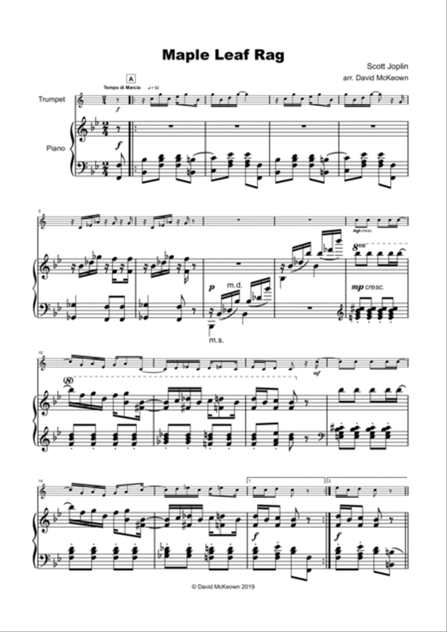 Maple Leaf Rag, by Scott Joplin, for Trumpet and Piano Trumpet Solo scores gallery preview page 2